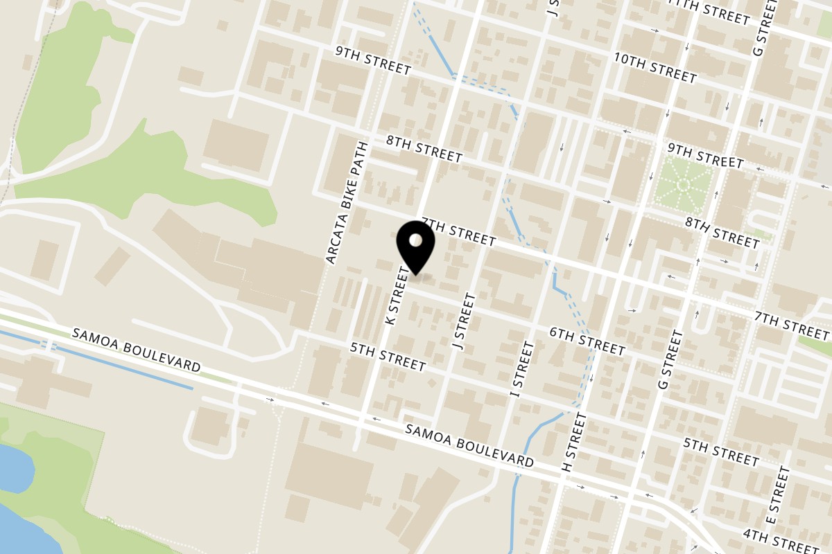 Map showing the location of Slice Of Humboldt Pie Arcata-Slice of Humboldt Pie on 660 K St in Arcata